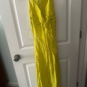 Zara XS Bright Yellow V-Neck Maxi Dress